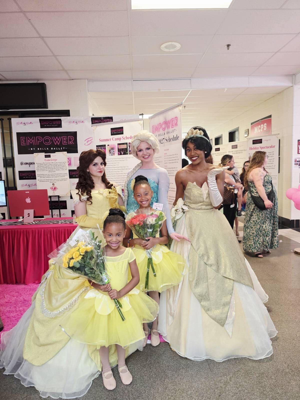 Bella Ballet dancers with princess performers at a studio event