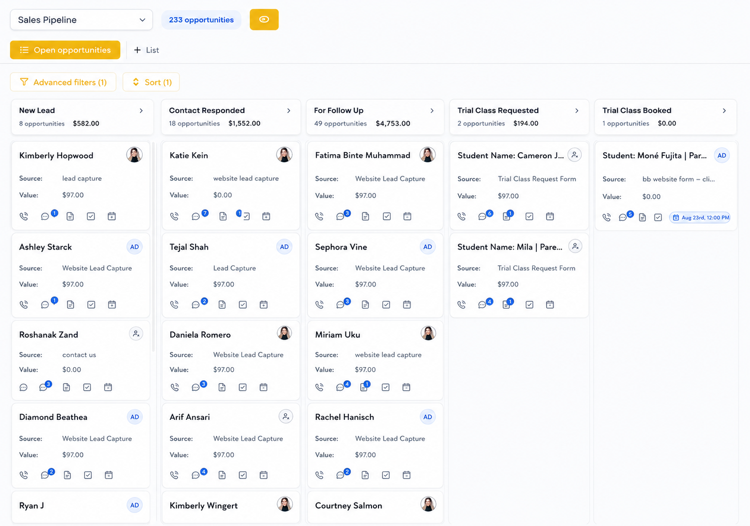 Enrollio CRM sales pipeline